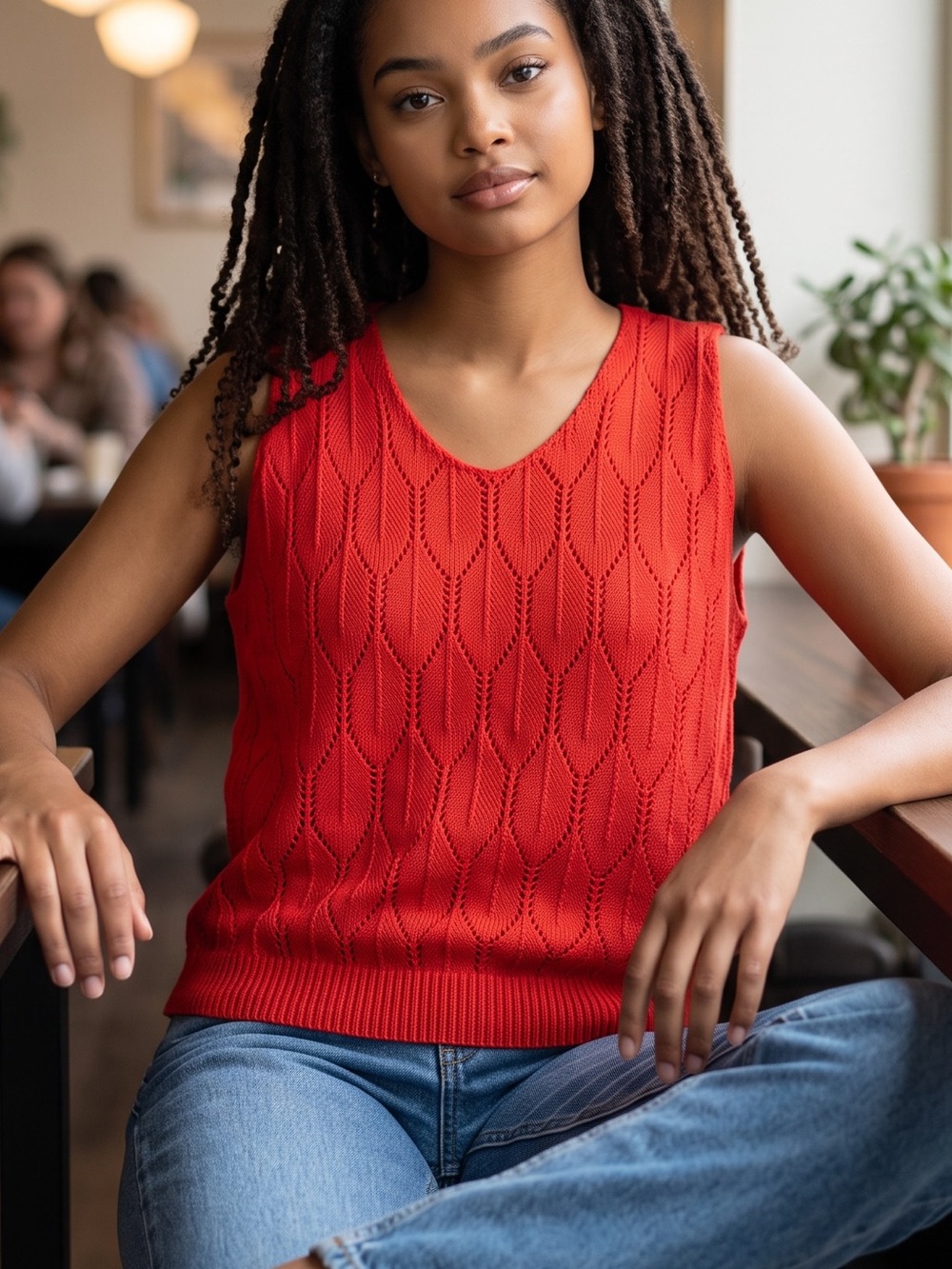 Red Knit Sleeveless Sweater Tank - Women's Sweater